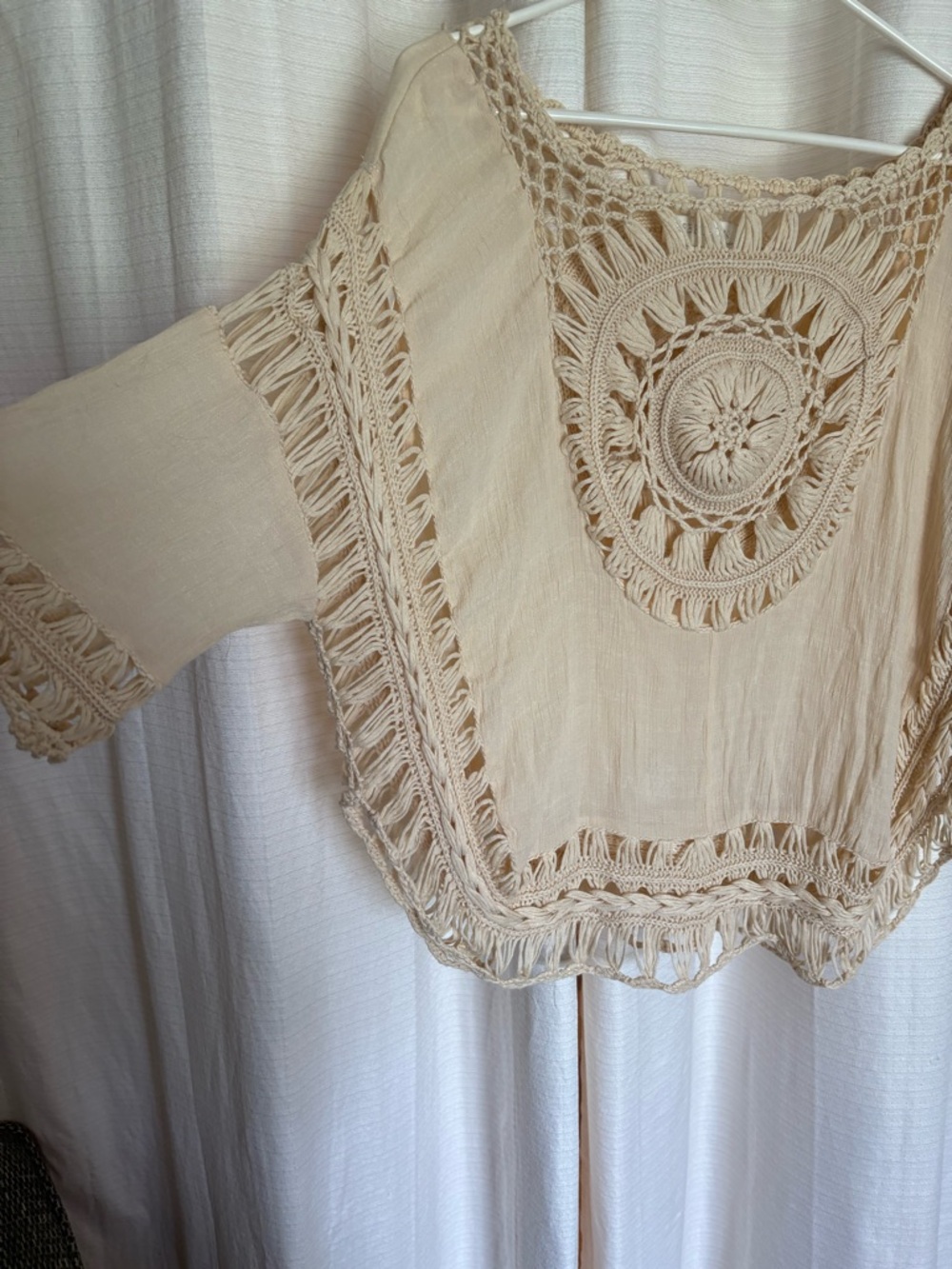 Rebellion Crochet-Trim Boho Tunic in Beige - Picture 4 of 6
